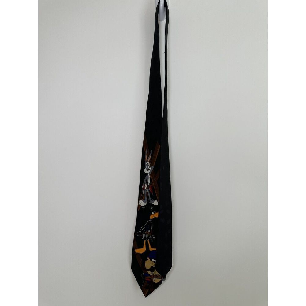 Vintage Looney Tunes Tie 1995 Taz Bugs Bunny Daffy‎ Construction Working Black - Picture 2 of 4